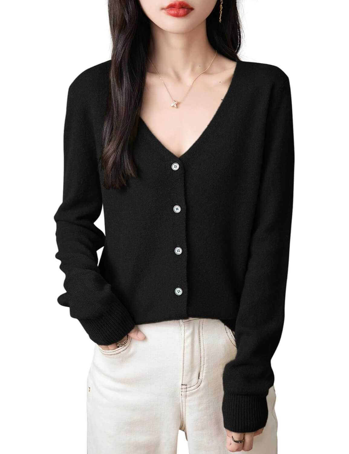 100% Merino Wool Sexy V-Neck Lightweight Cardigan