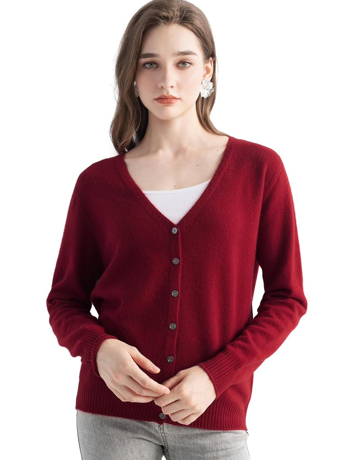 Mongolian V-Neck Knitted Cashmere Cardigan