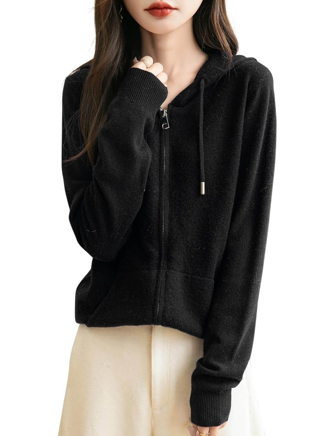 100% Merino Wool Zip Up Hoodie Cardigan