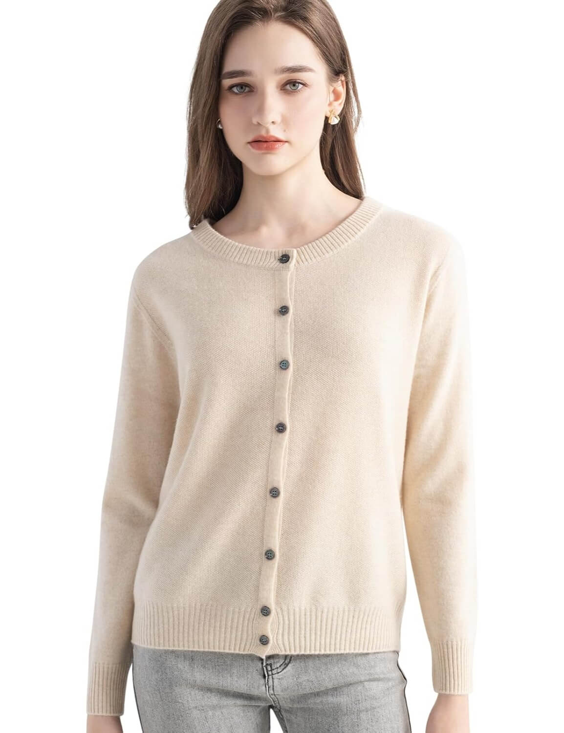 Mongolian Cashmere Cardigan Crewneck Sweater
