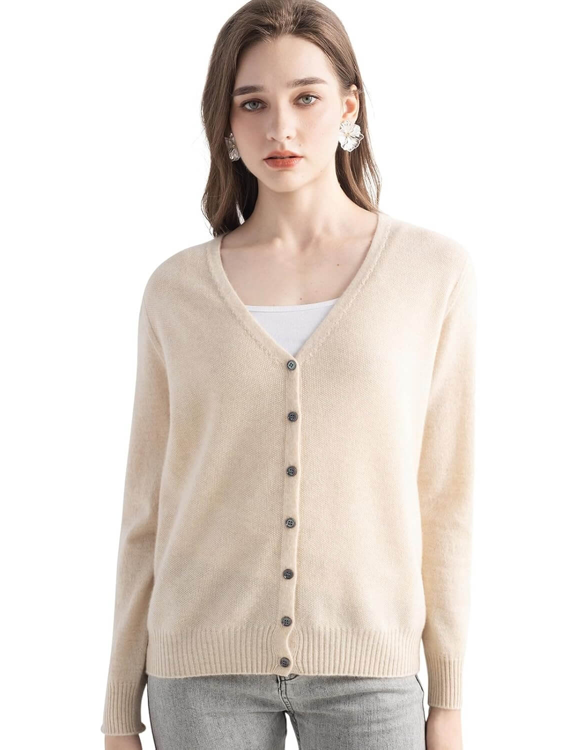 Mongolian V-Neck Knitted Cashmere Cardigan