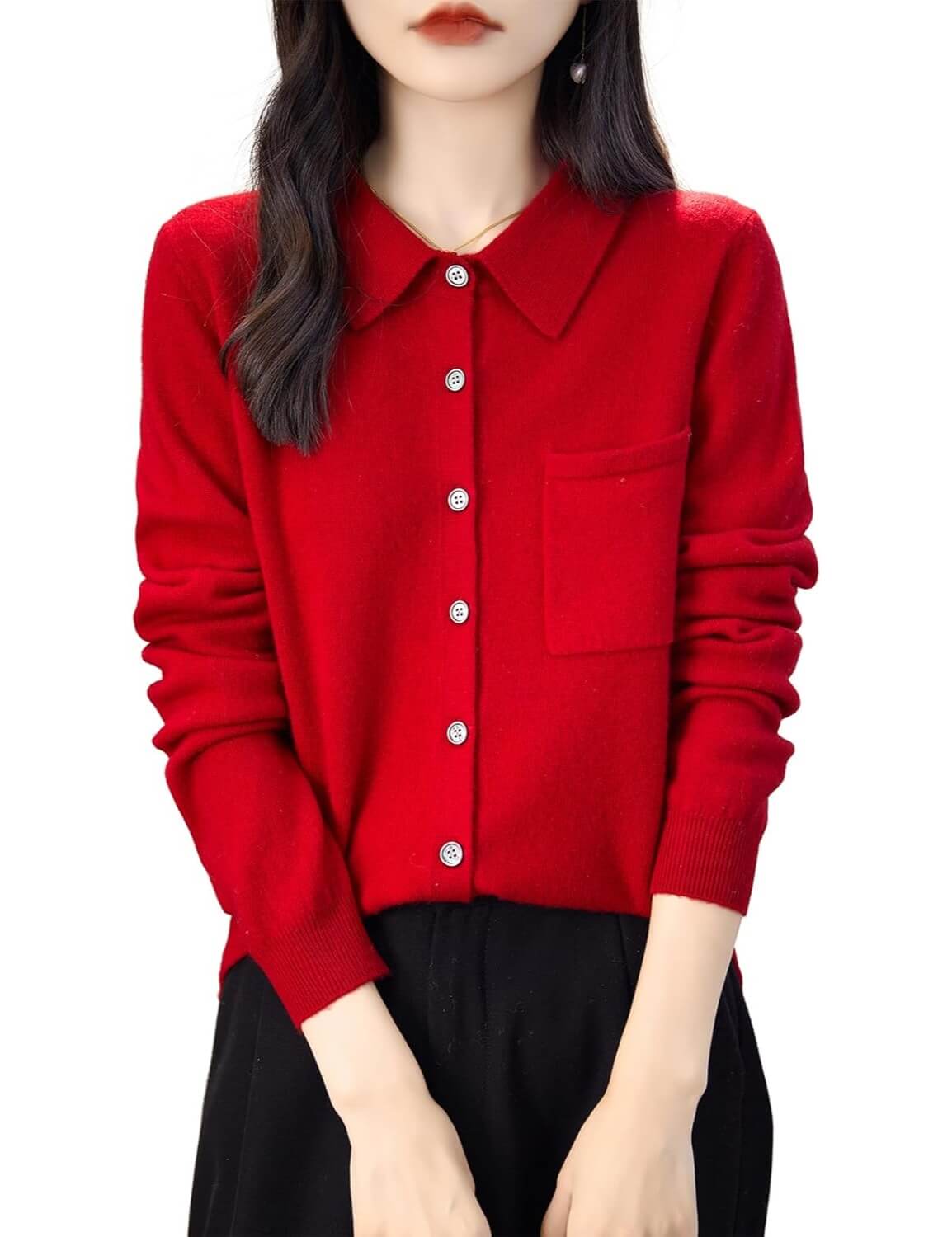 100% Merino Wool Poloneck Cardigan Sweater