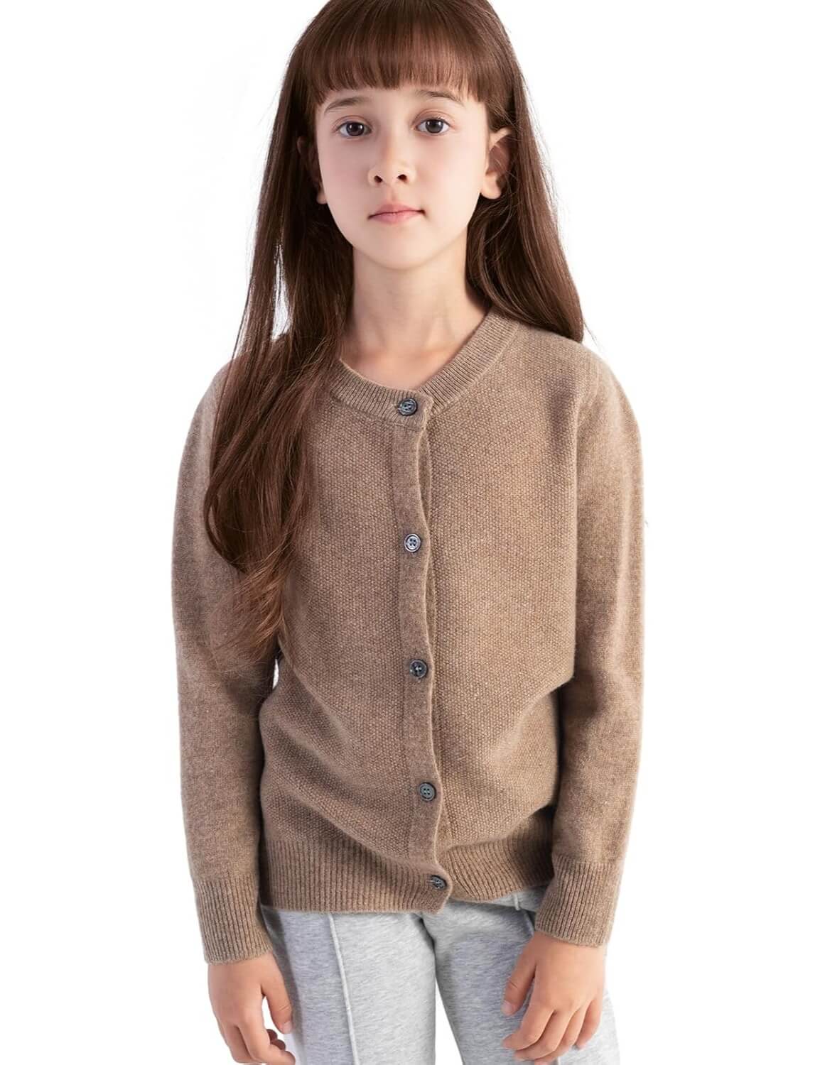 Girls' 100% Merino Wool Seamless Crewneck Cardigan