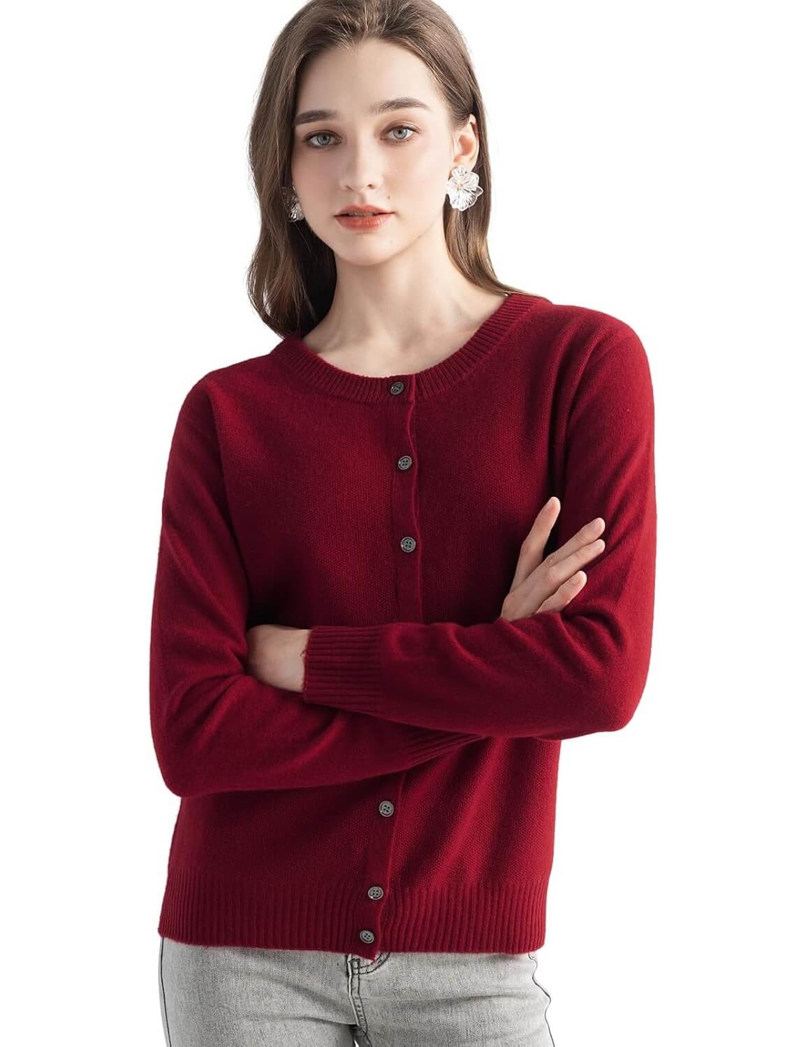 Mongolian Cashmere Cardigan Crewneck Sweater