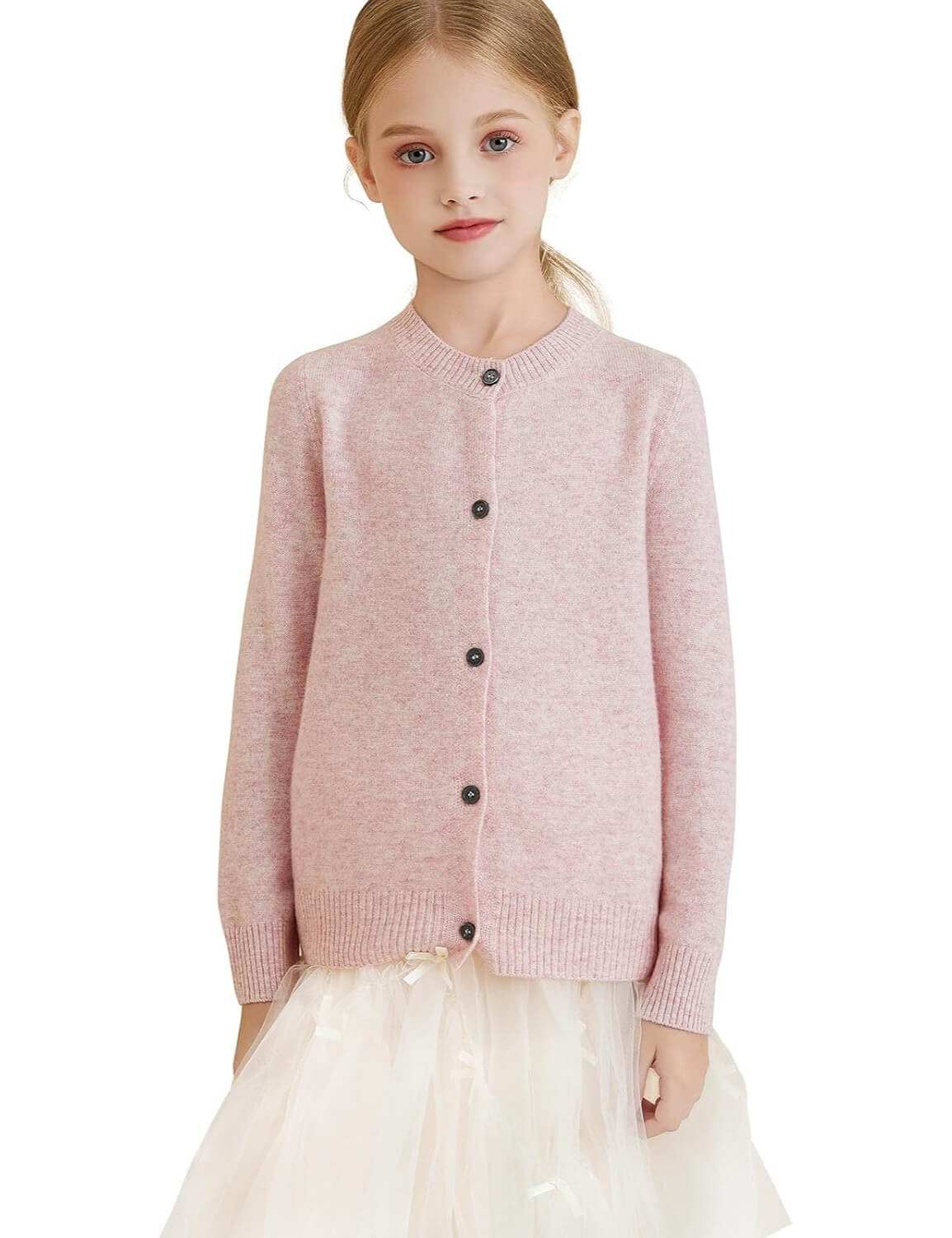 Girls 100% Merino Wool Crewneck Cardigan
