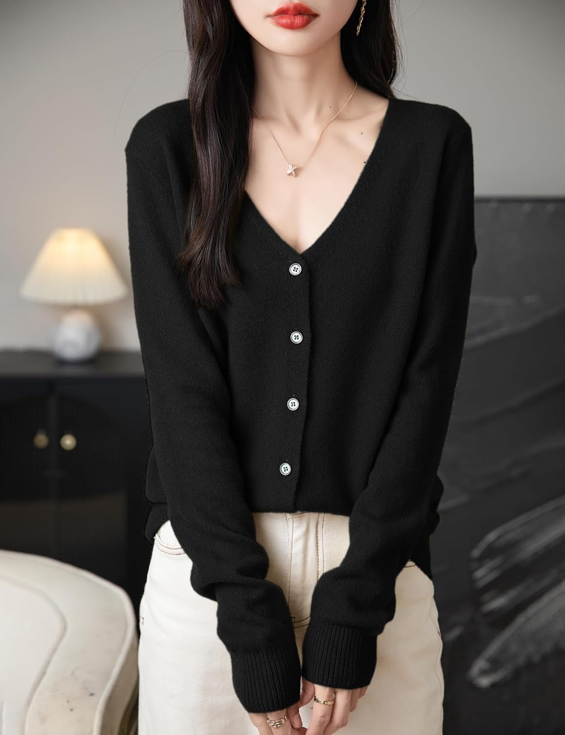 100% Merino Wool Sexy V-Neck Lightweight Cardigan