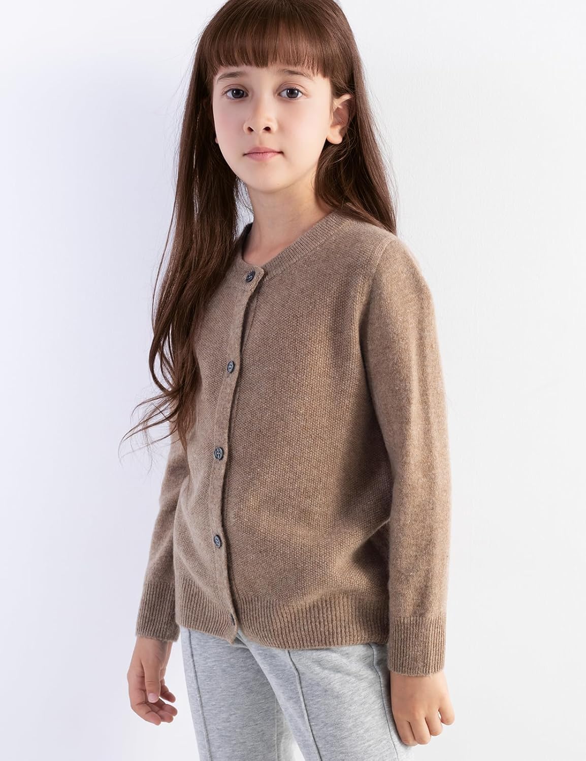 Girls' 100% Merino Wool Seamless Crewneck Cardigan