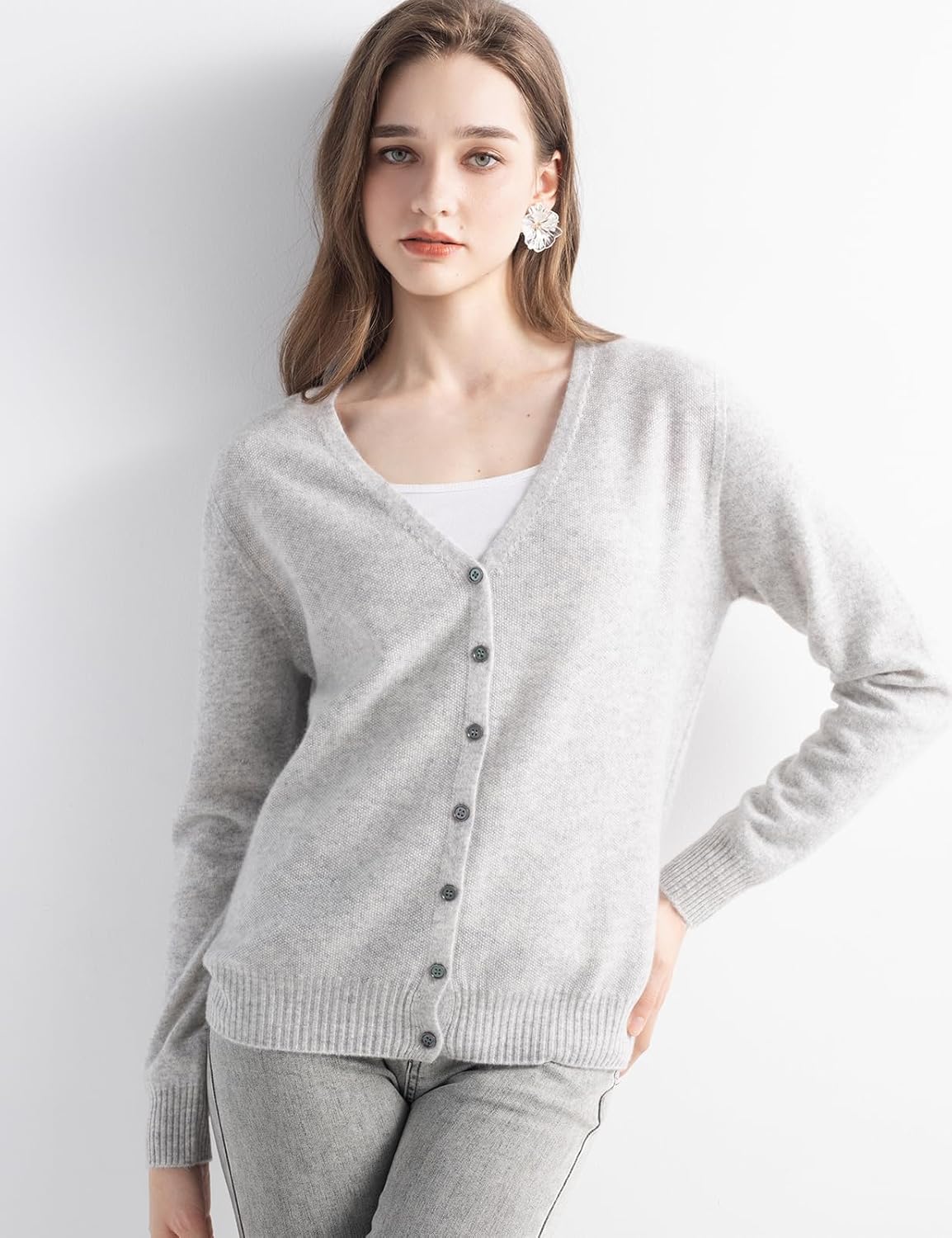 Mongolian V-Neck Knitted Cashmere Cardigan