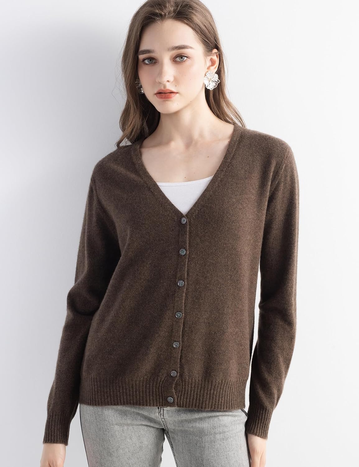 Mongolian V-Neck Knitted Cashmere Cardigan