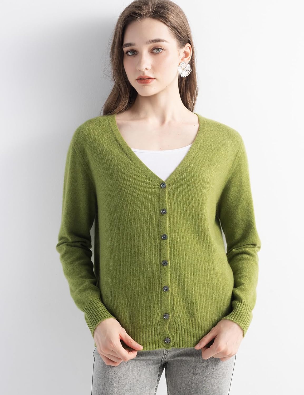 Mongolian V-Neck Knitted Cashmere Cardigan