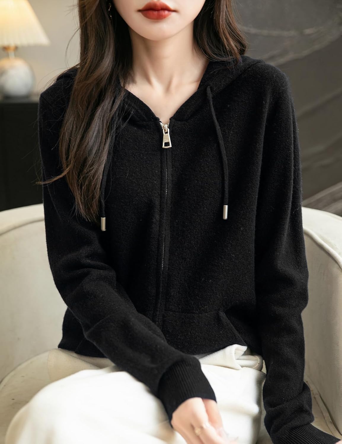 100% Merino Wool Zip Up Hoodie Cardigan