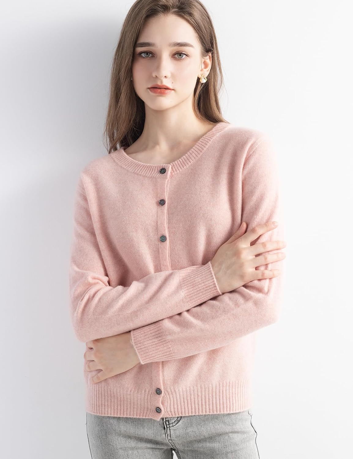 Mongolian Cashmere Cardigan Crewneck Sweater