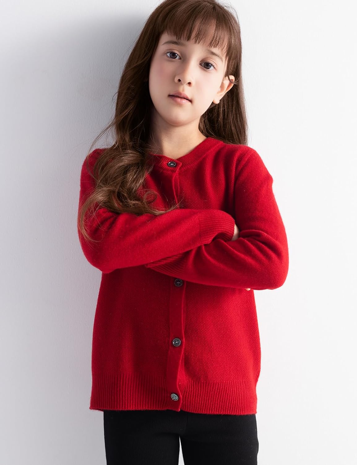 Girls' 100% Merino Wool Seamless Crewneck Cardigan