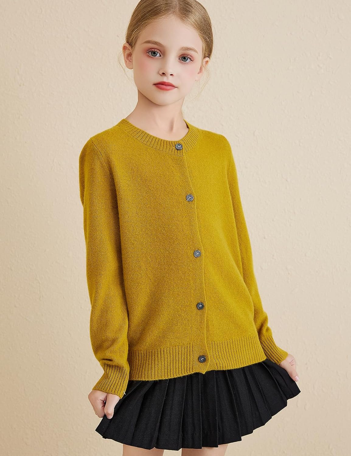 Girls 100% Merino Wool Crewneck Cardigan