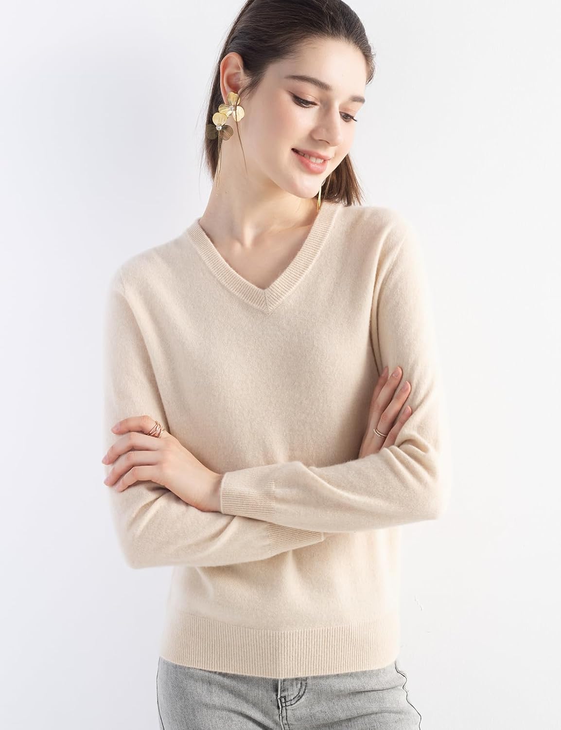 Mongolian Cashmere V-Neck Sweater