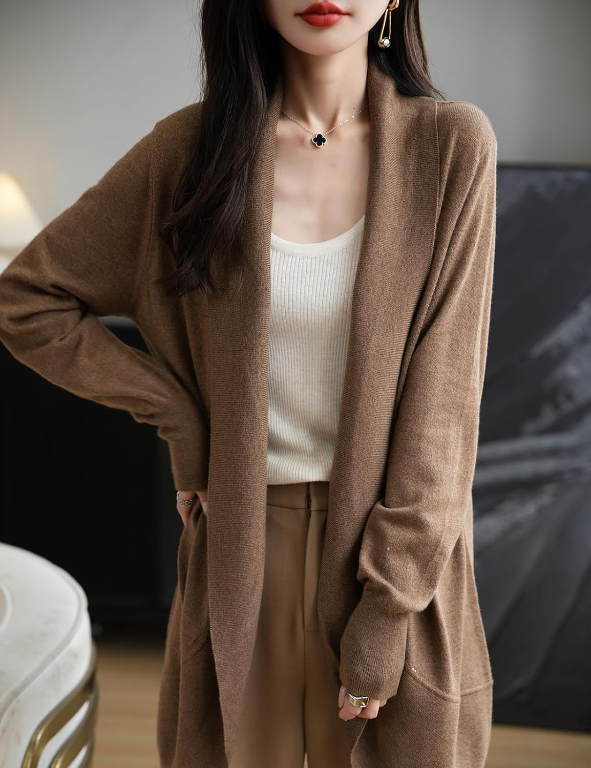 Merino Wool Blend Knit Cardigan Sweater