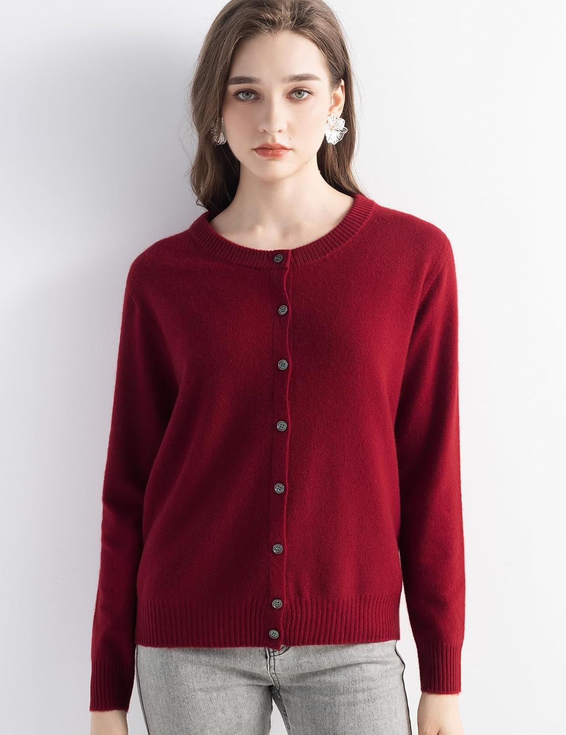 Mongolian Cashmere Cardigan Crewneck Sweater