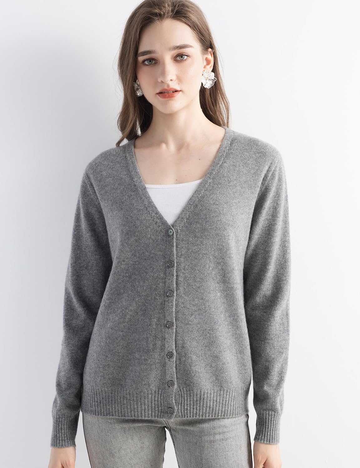 Mongolian V-Neck Knitted Cashmere Cardigan