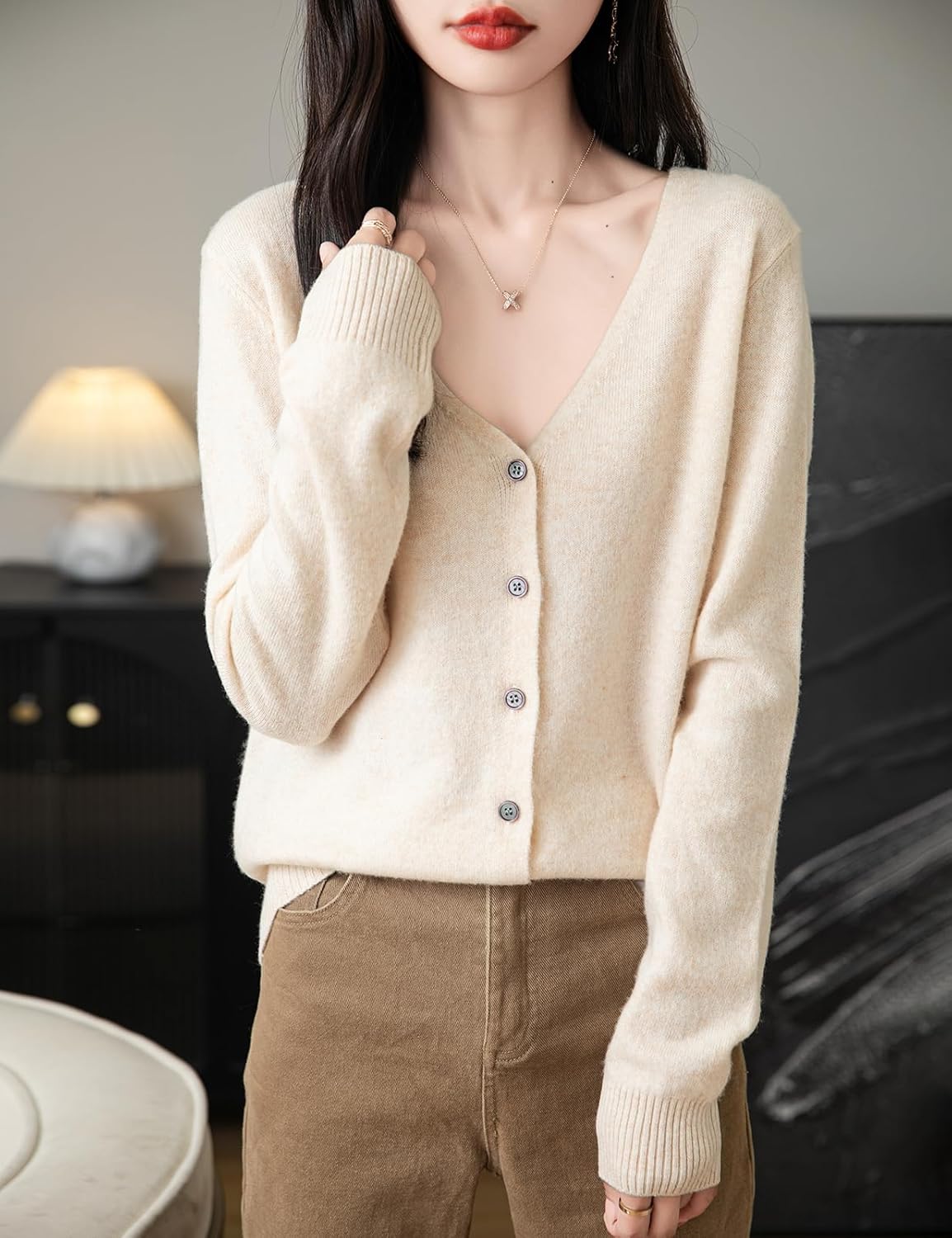100% Merino Wool Sexy V-Neck Lightweight Cardigan