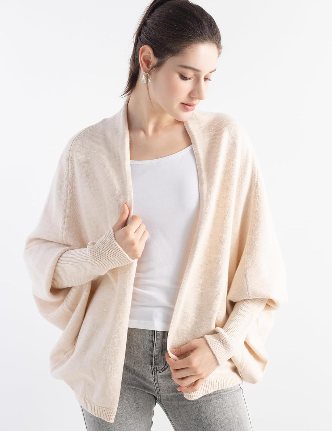 Merino Wool Blend Oversized Batwing Rib Knit Cardigan