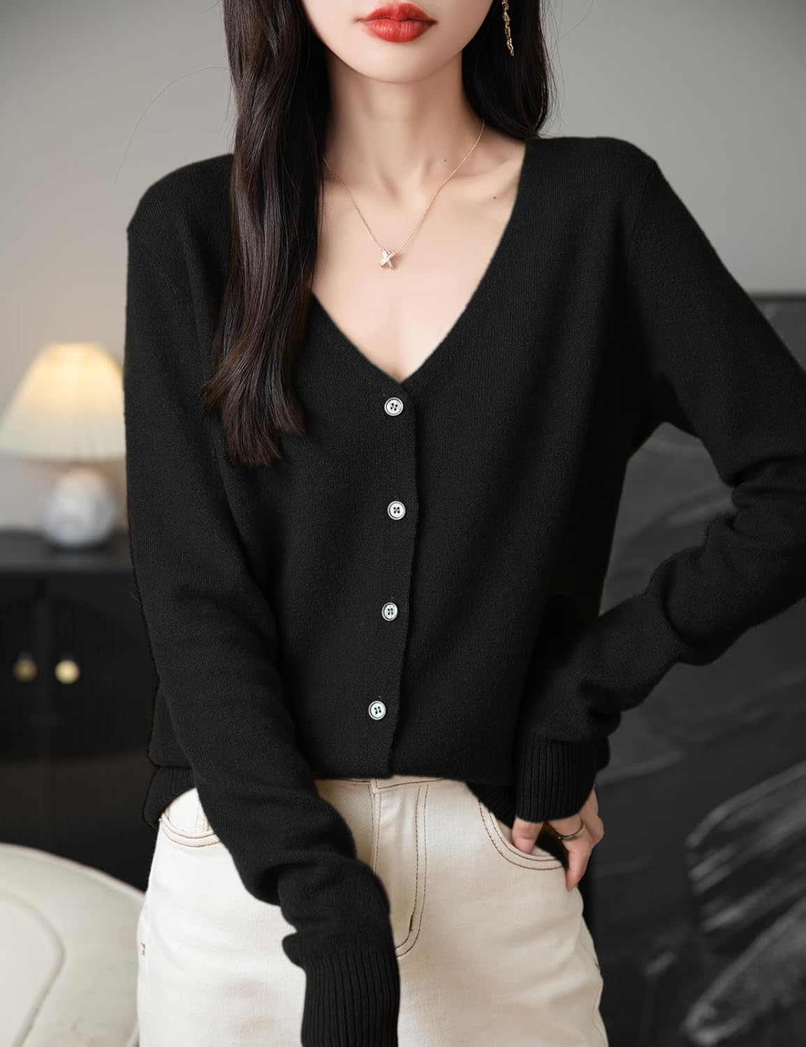 100% Merino Wool Sexy V-Neck Lightweight Cardigan