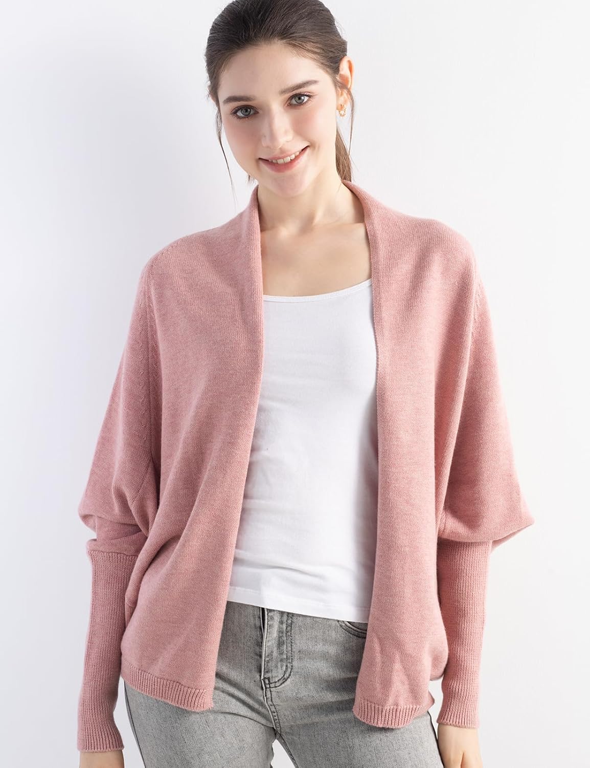 Merino Wool Blend Oversized Batwing Rib Knit Cardigan