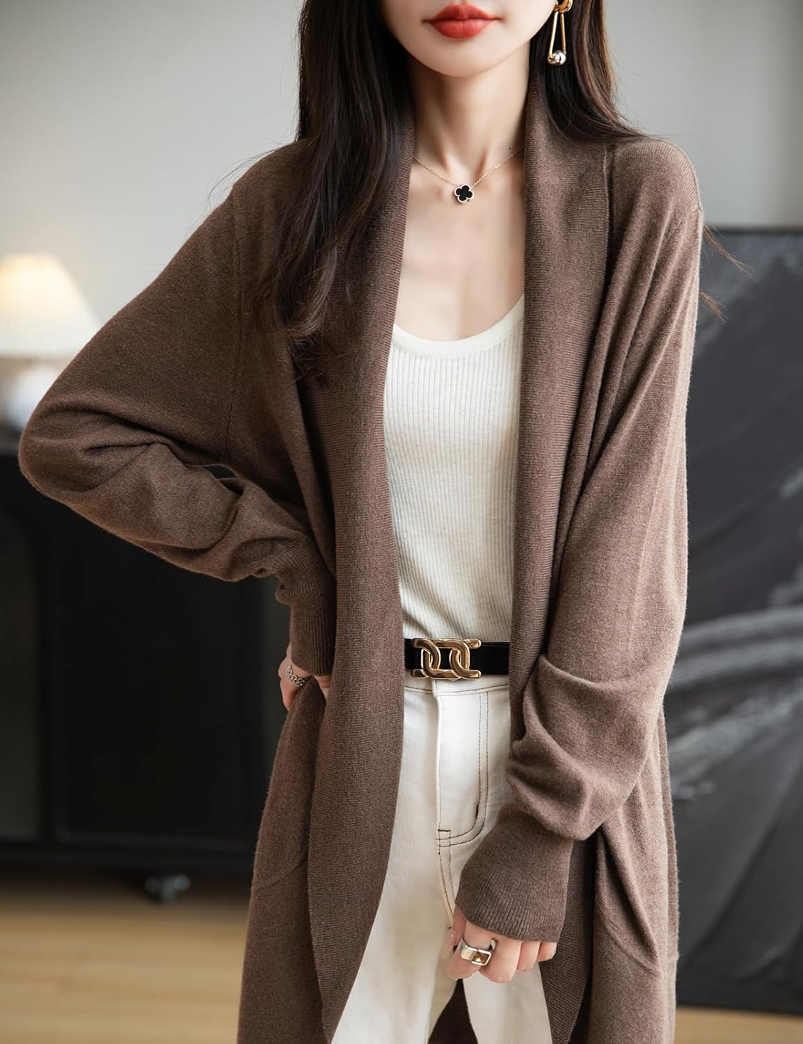 Merino Wool Blend Knit Cardigan Sweater