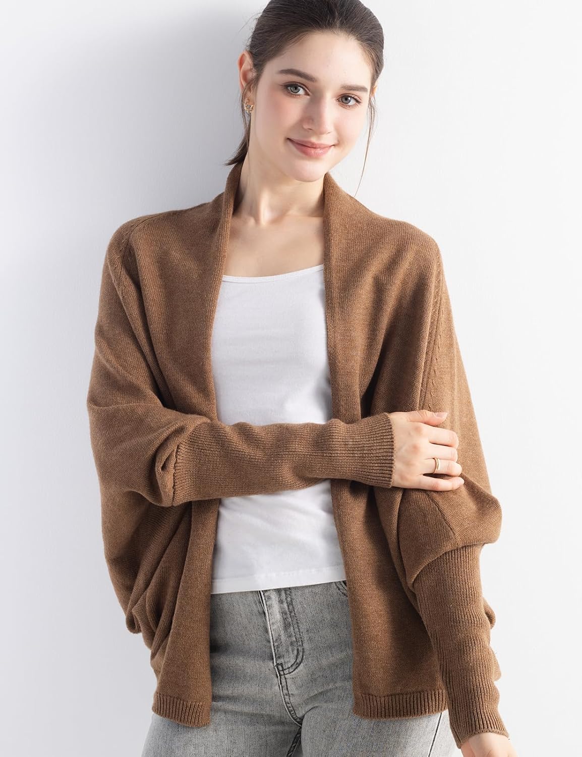 Merino Wool Blend Oversized Batwing Rib Knit Cardigan