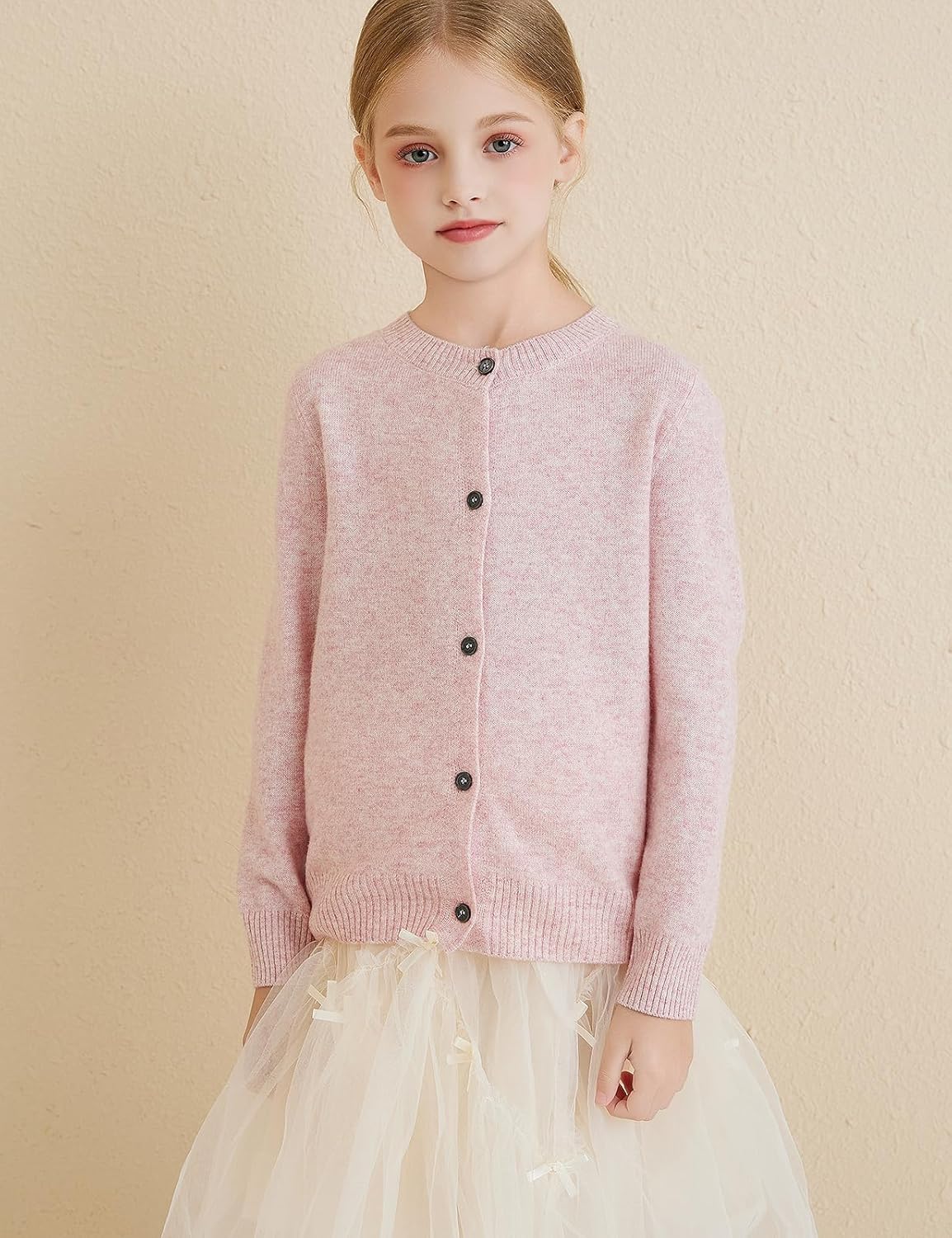 Girls 100% Merino Wool Crewneck Cardigan