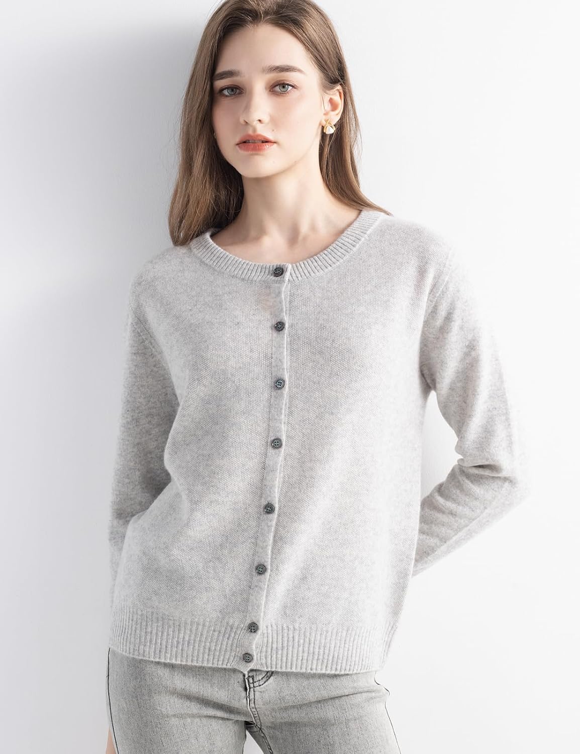 Mongolian Cashmere Cardigan Crewneck Sweater
