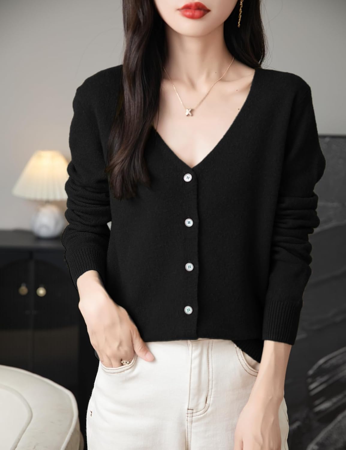 100% Merino Wool Sexy V-Neck Lightweight Cardigan