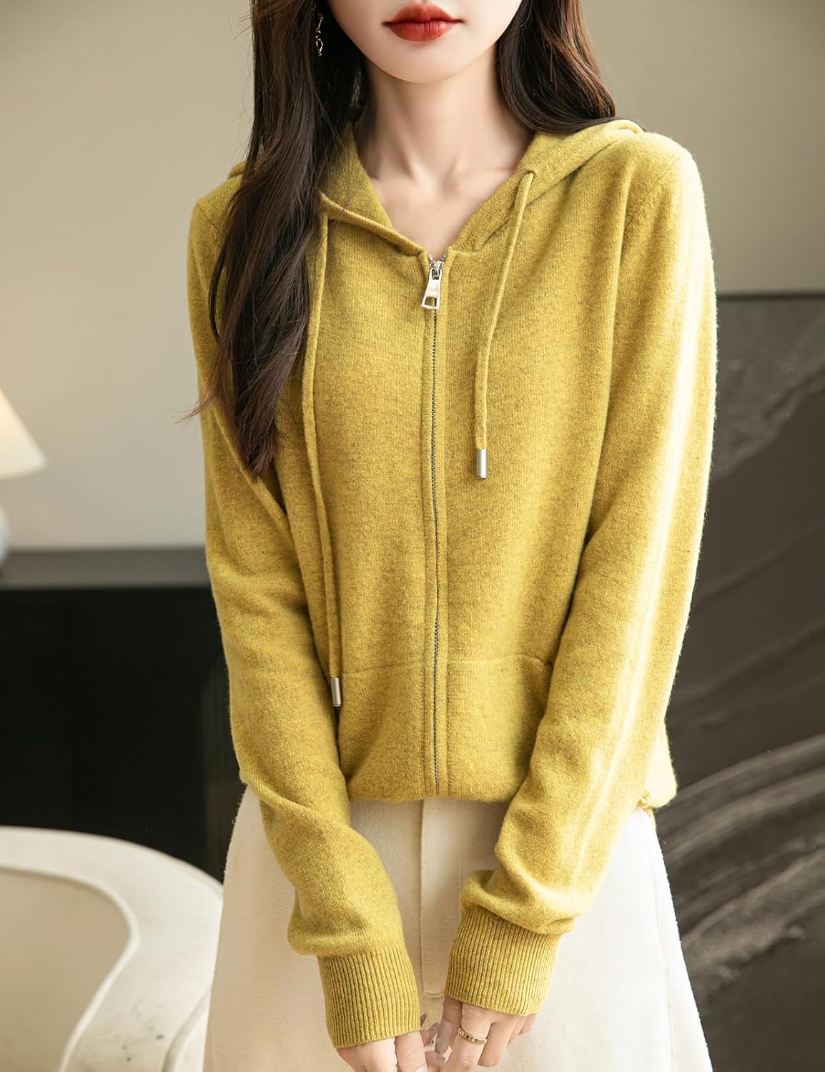 100% Merino Wool Zip Up Hoodie Cardigan