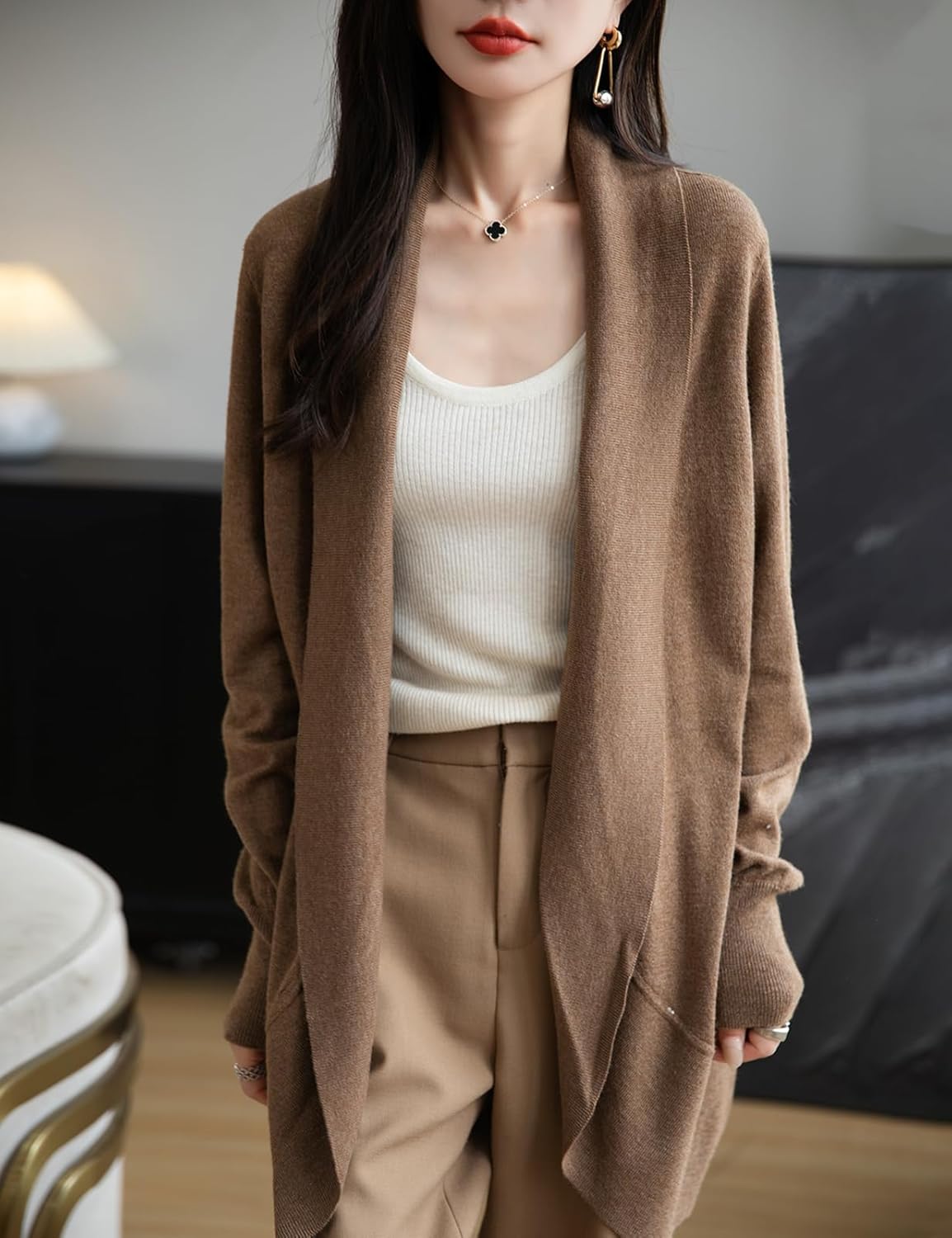 Merino Wool Blend Knit Cardigan Sweater