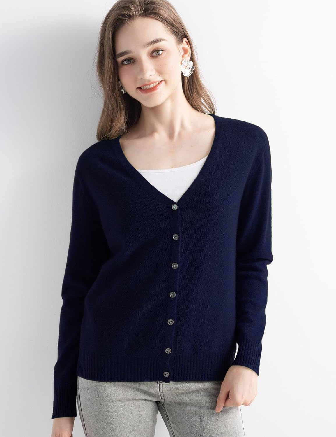 Mongolian V-Neck Knitted Cashmere Cardigan