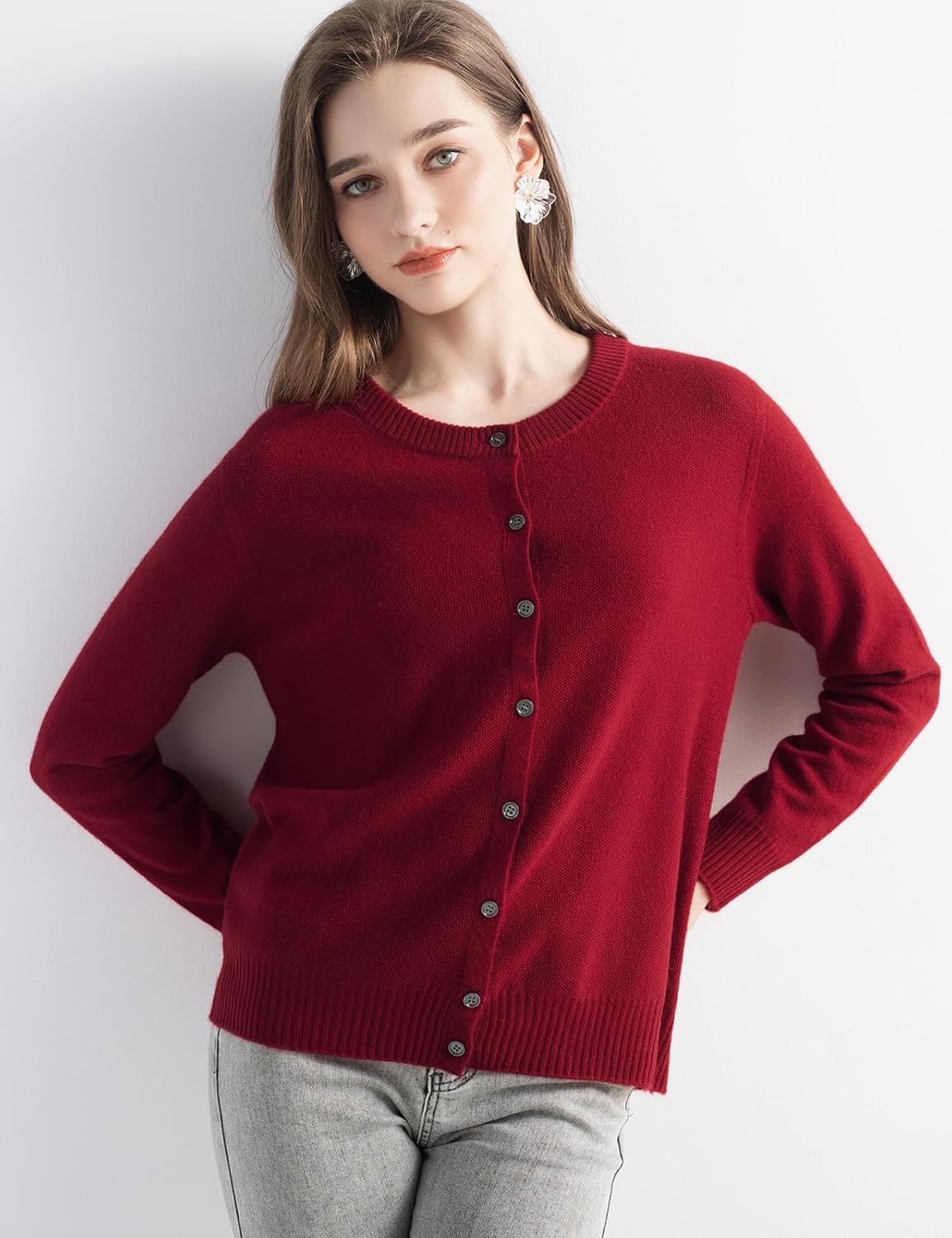 Mongolian Cashmere Cardigan Crewneck Sweater