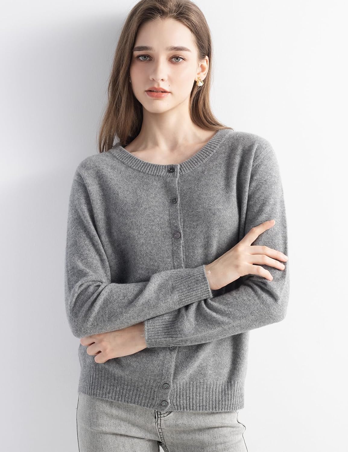 Mongolian Cashmere Cardigan Crewneck Sweater