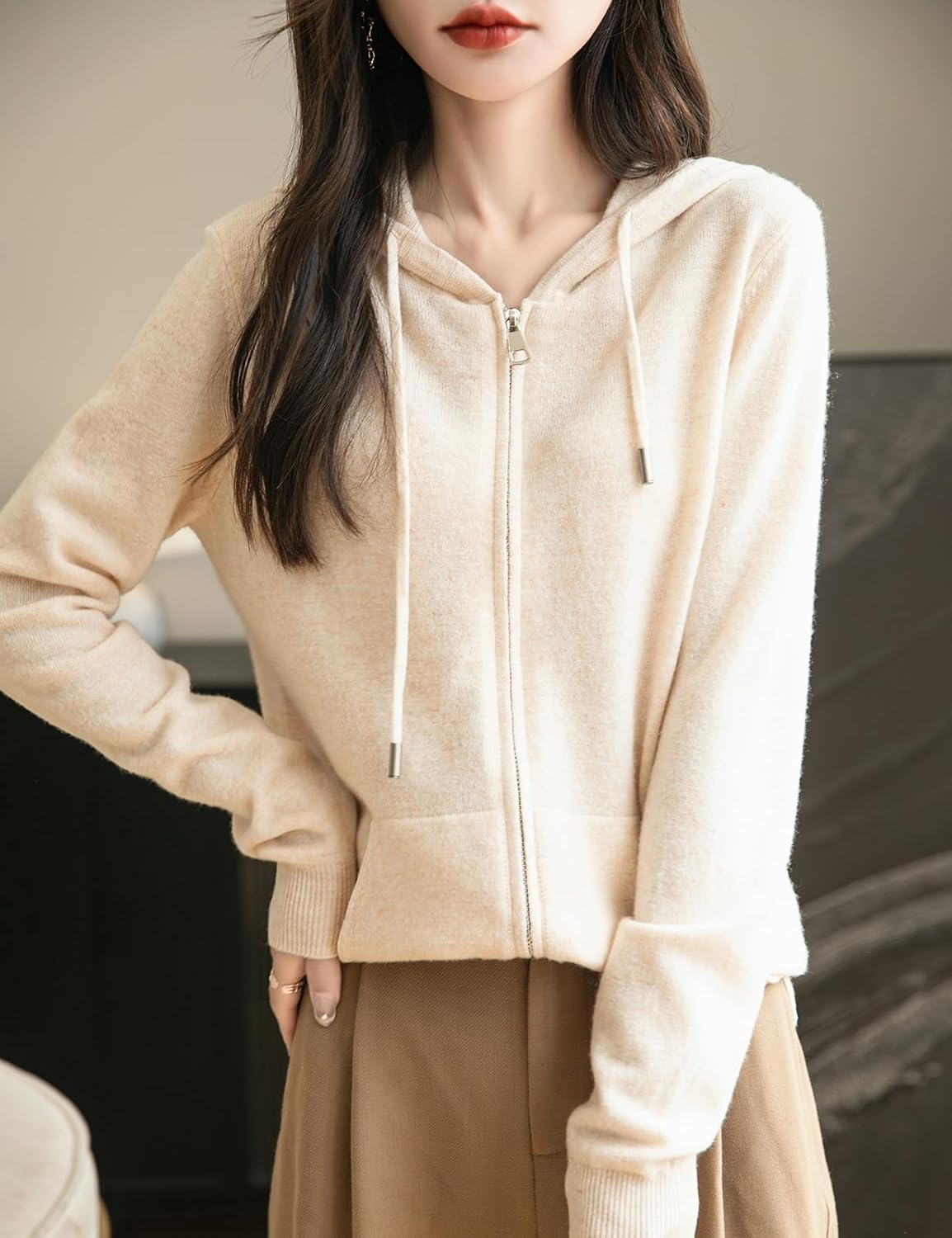 100% Merino Wool Zip Up Hoodie Cardigan