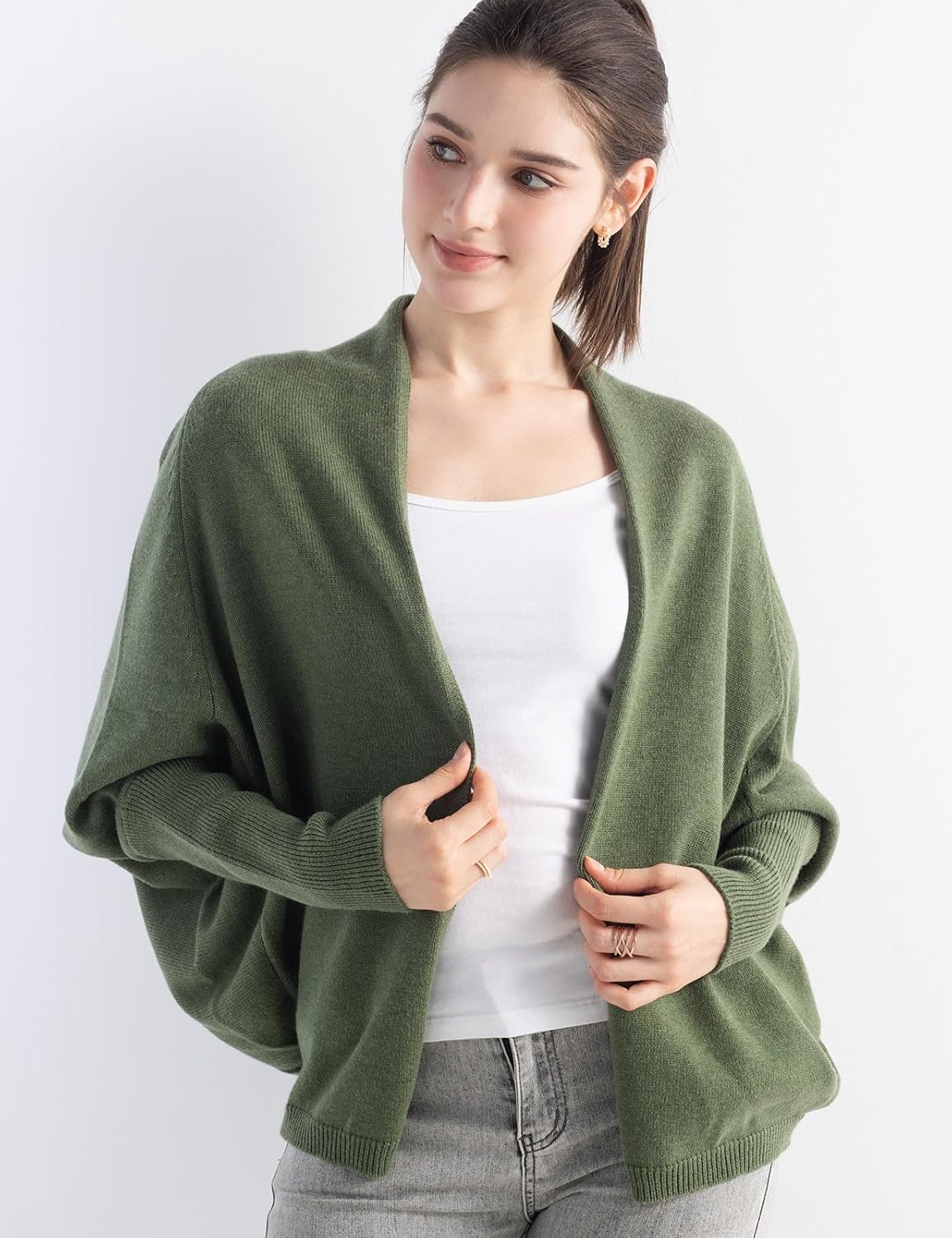 Merino Wool Blend Oversized Batwing Rib Knit Cardigan