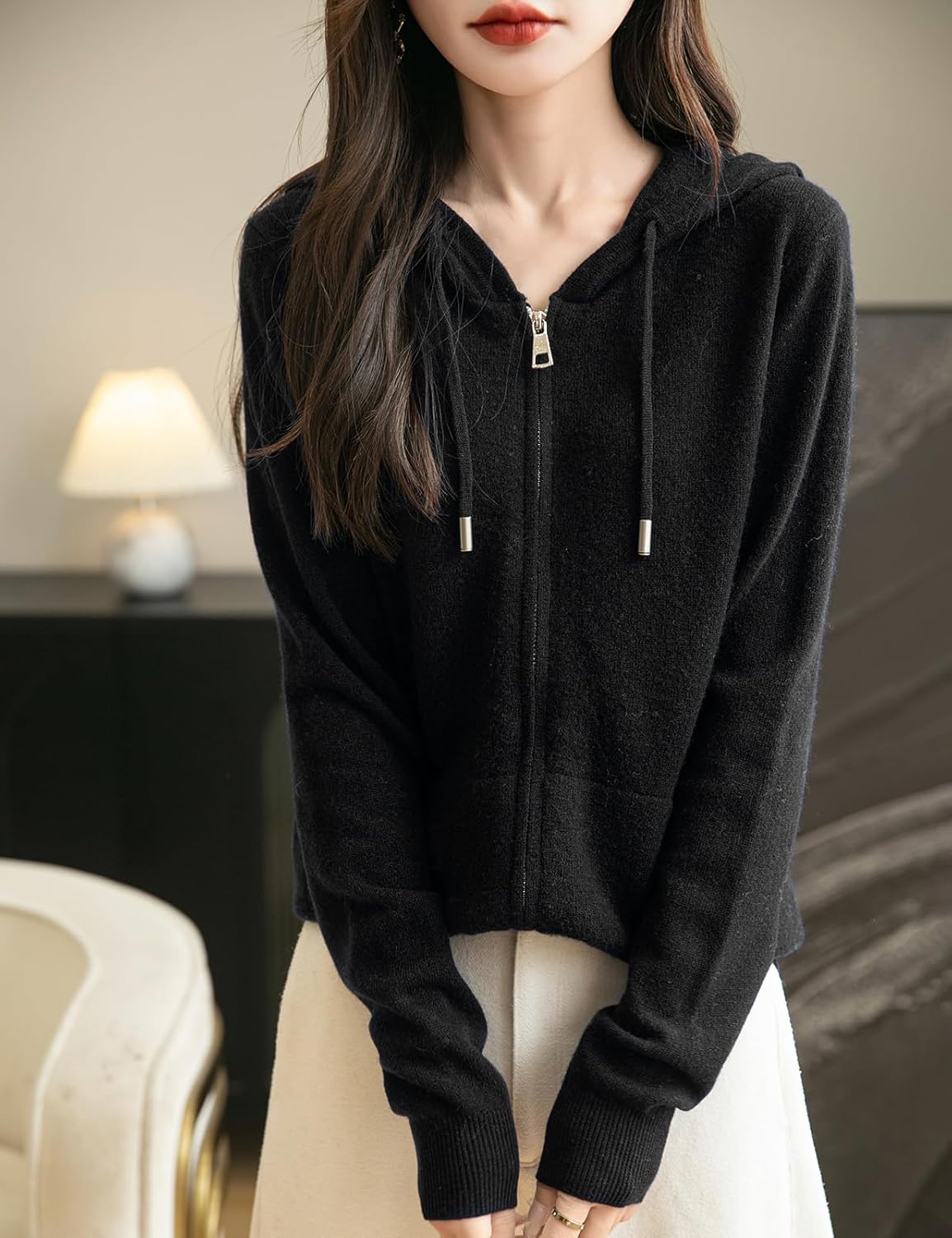 100% Merino Wool Zip Up Hoodie Cardigan