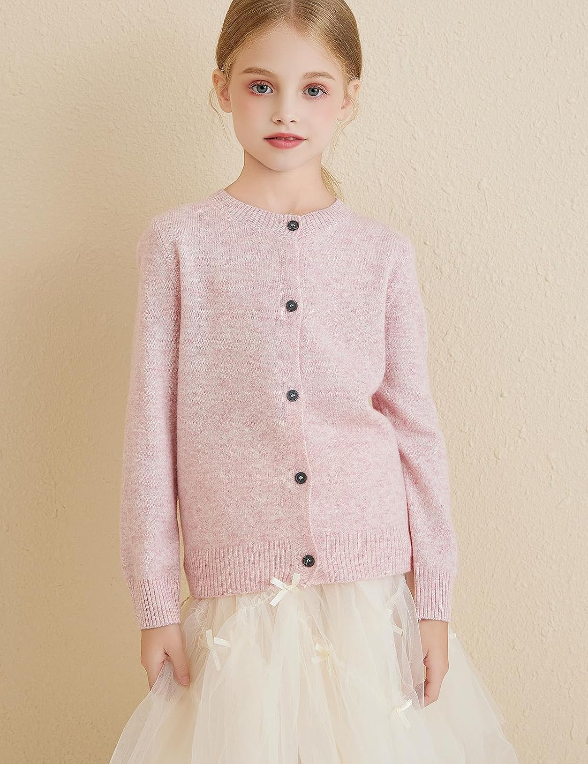 Girls 100% Merino Wool Crewneck Cardigan