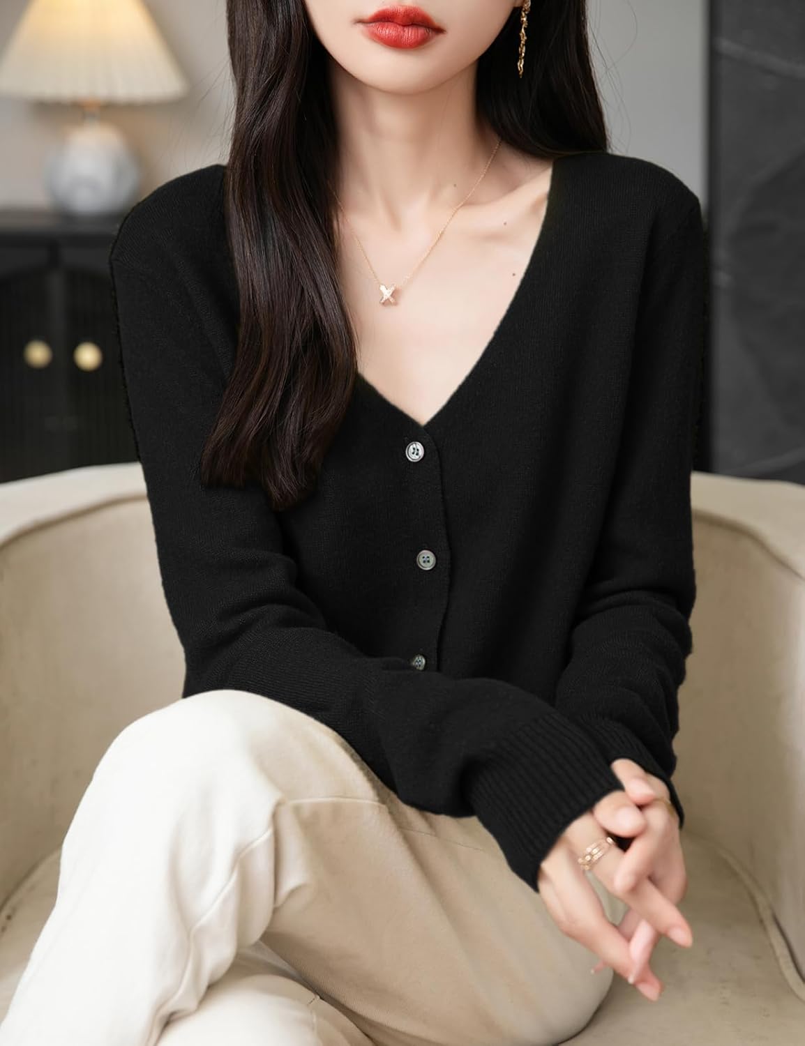 100% Merino Wool Sexy V-Neck Lightweight Cardigan