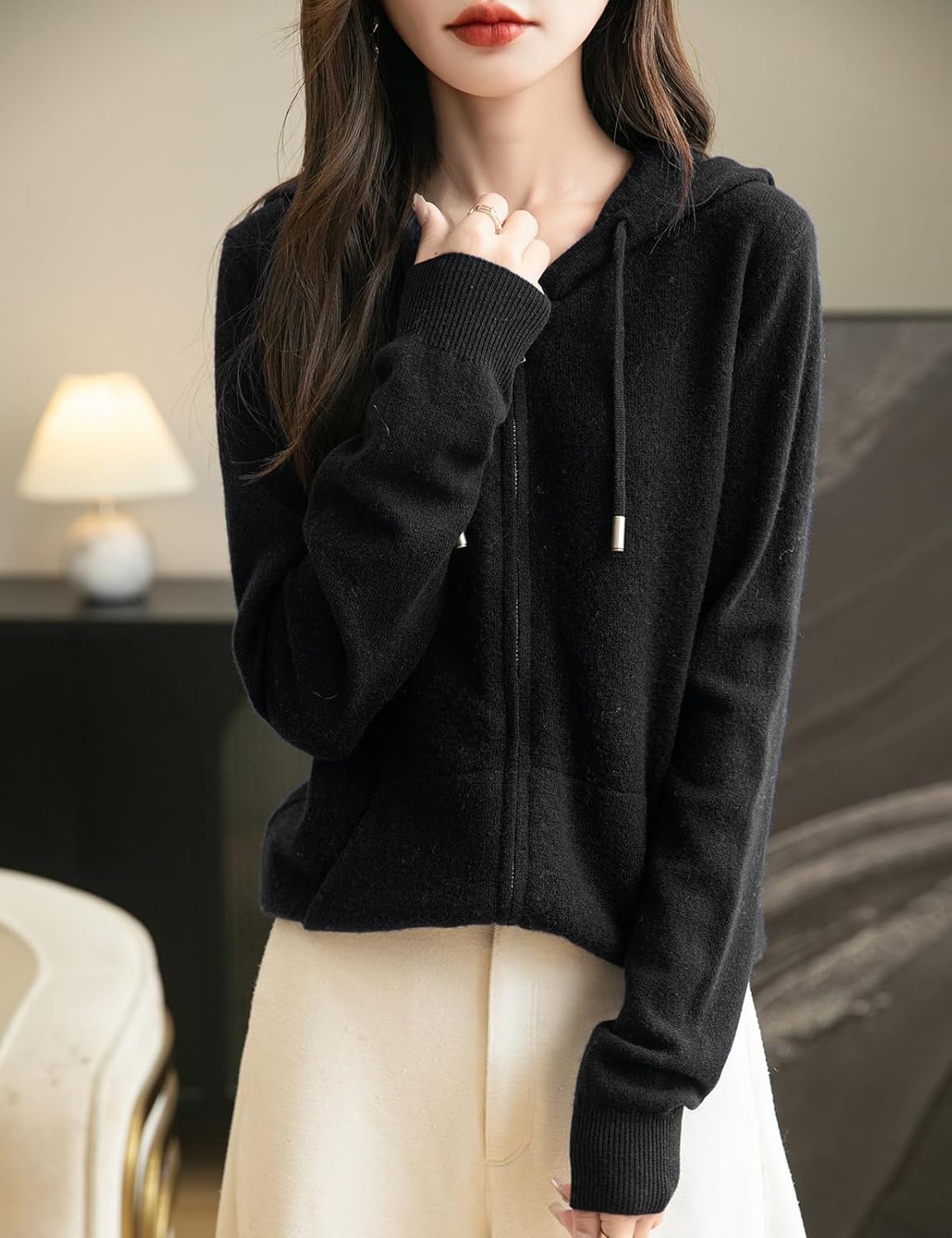 100% Merino Wool Zip Up Hoodie Cardigan