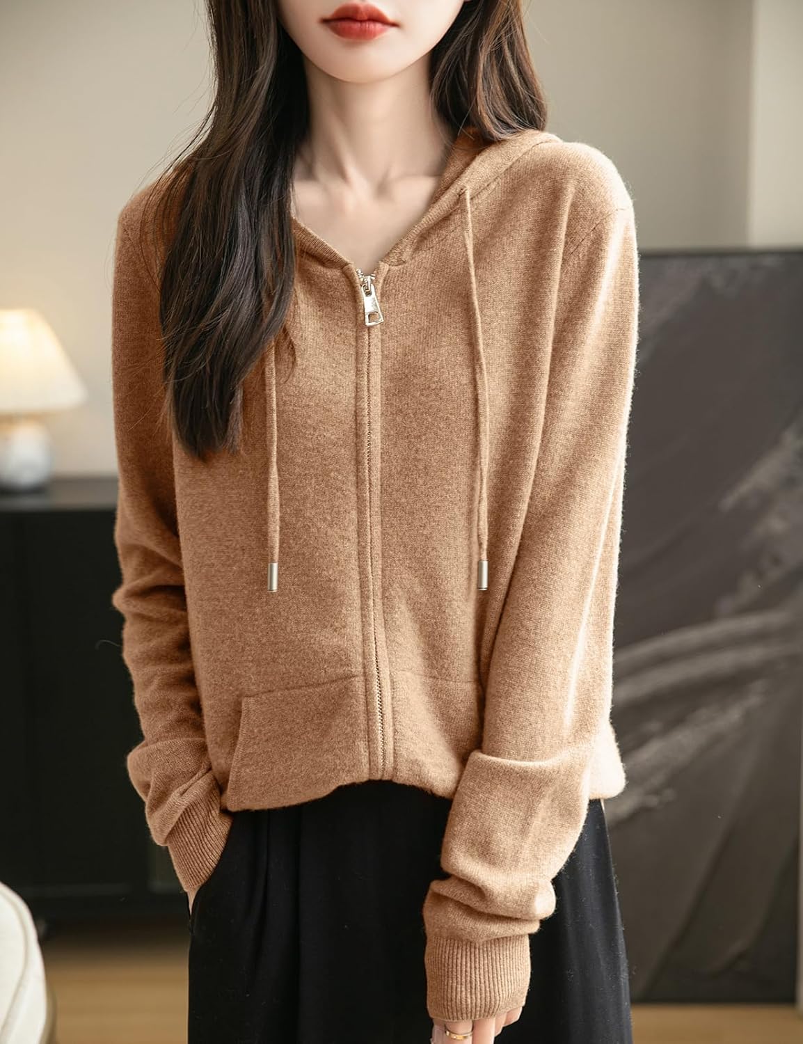 100% Merino Wool Zip Up Hoodie Cardigan