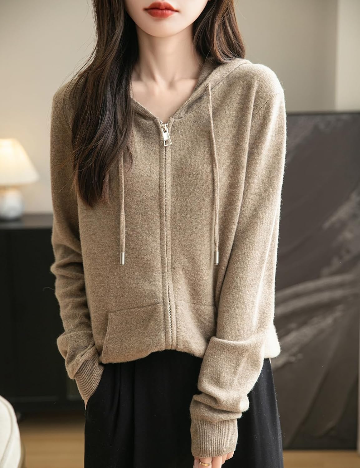 100% Merino Wool Zip Up Hoodie Cardigan