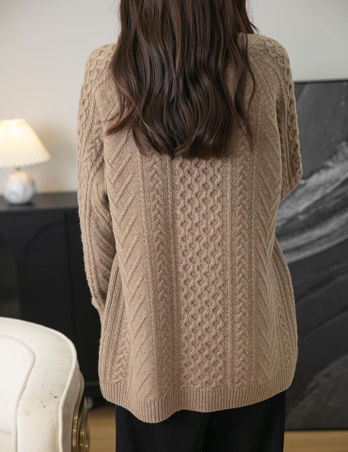 100% Merino Wool V-Neck Cable Cardigan