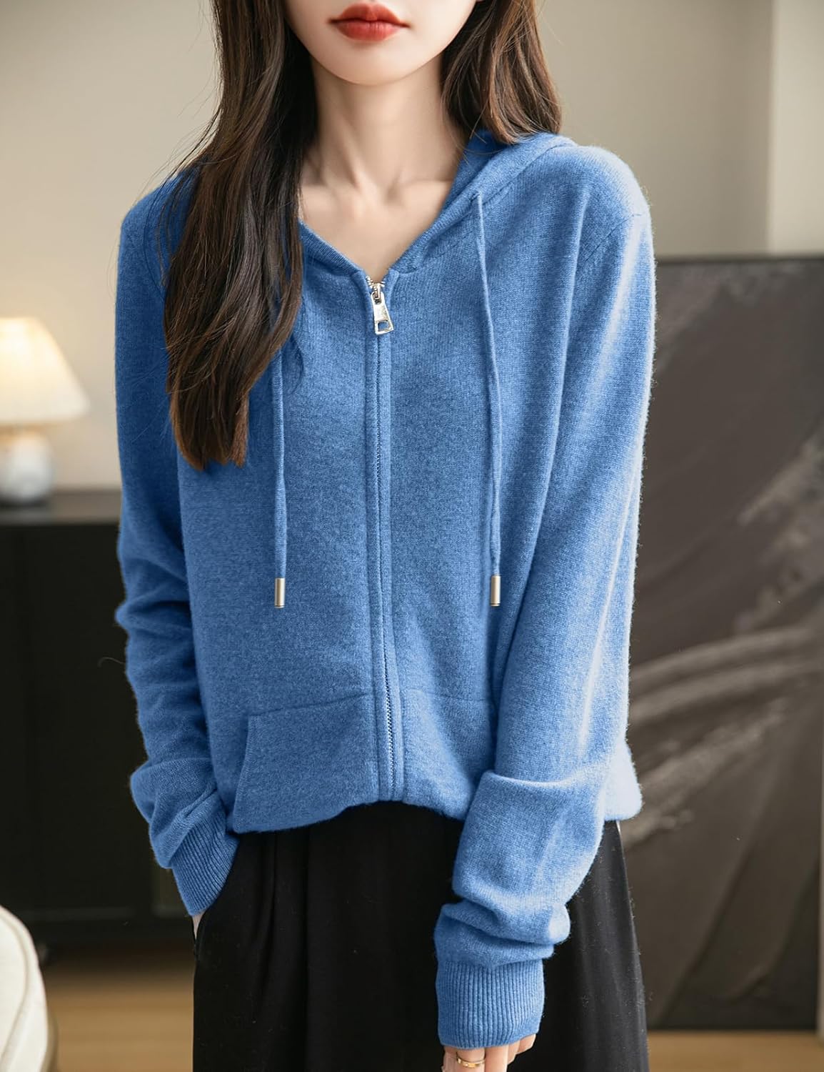 100% Merino Wool Zip Up Hoodie Cardigan