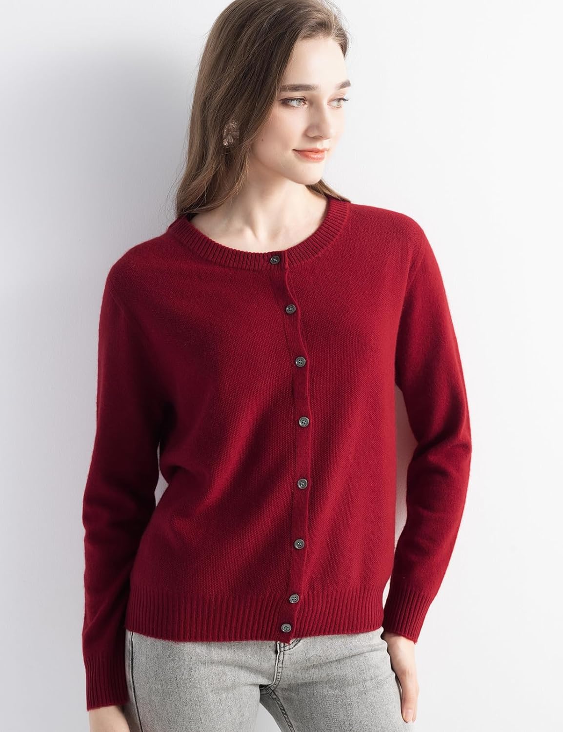 Mongolian Cashmere Cardigan Crewneck Sweater