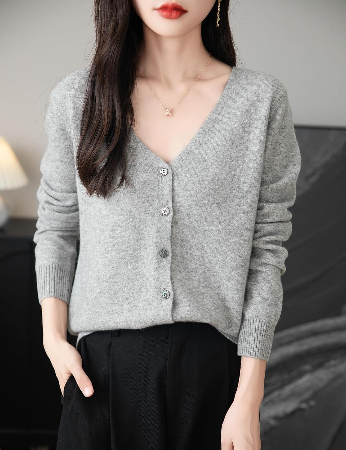 100% Merino Wool Sexy V-Neck Lightweight Cardigan
