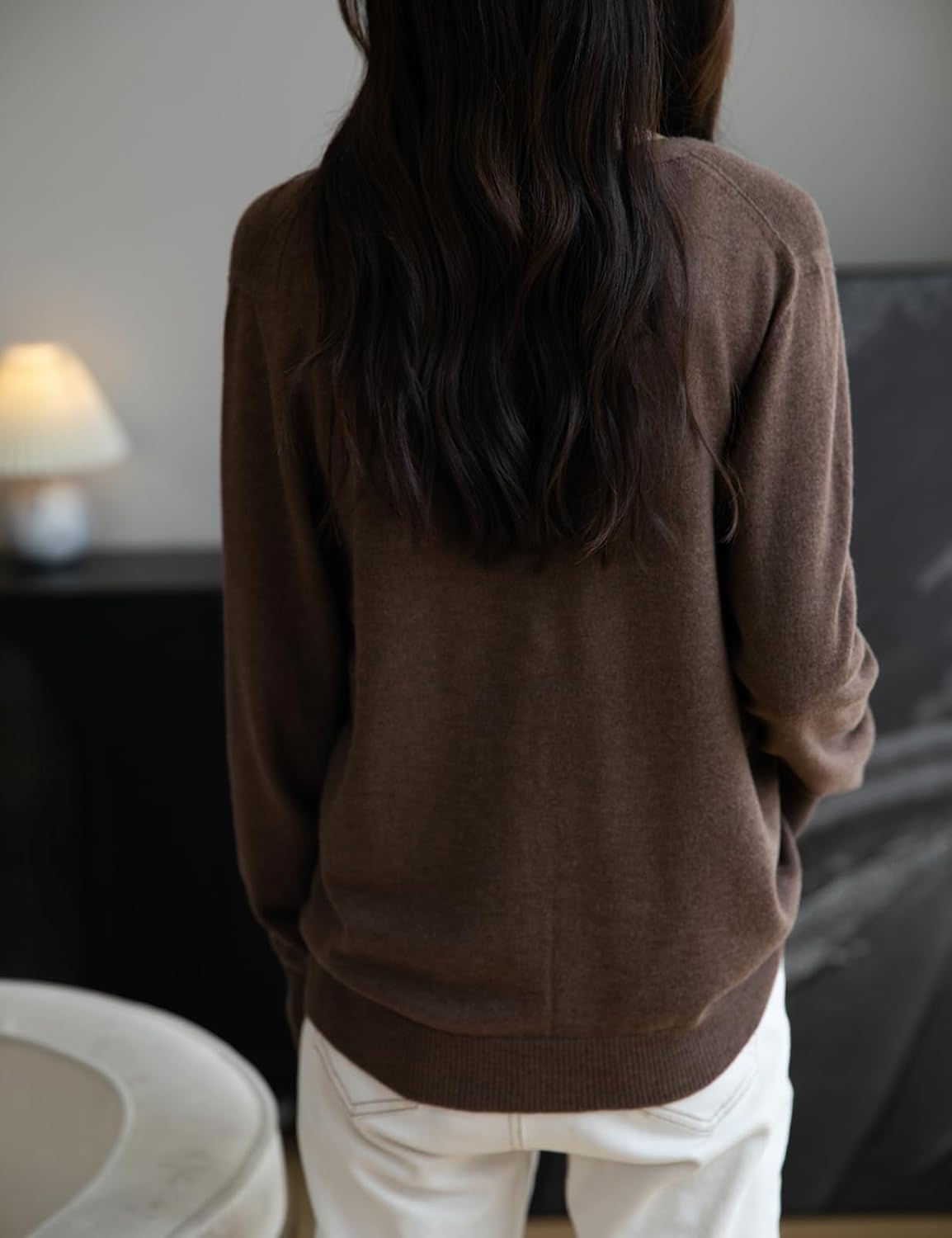Merino Wool Blend Seamless V-Neck Cardigan