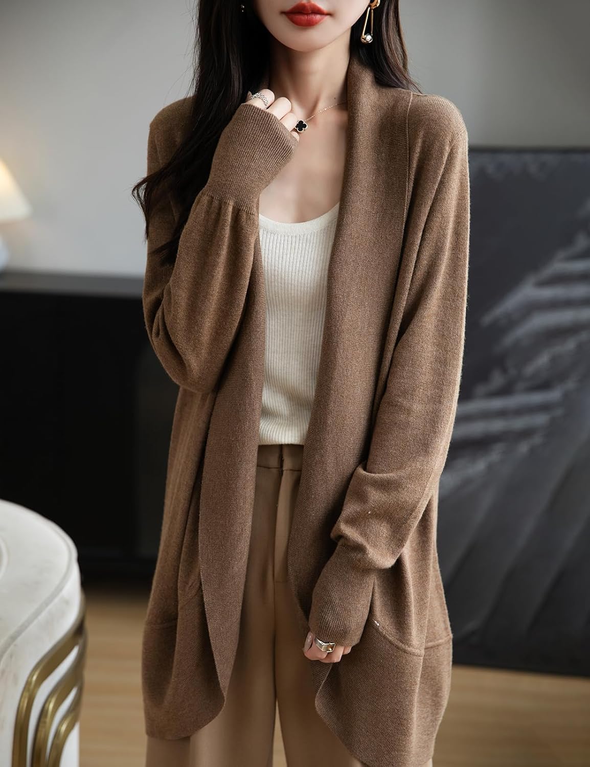 Merino Wool Blend Knit Cardigan Sweater